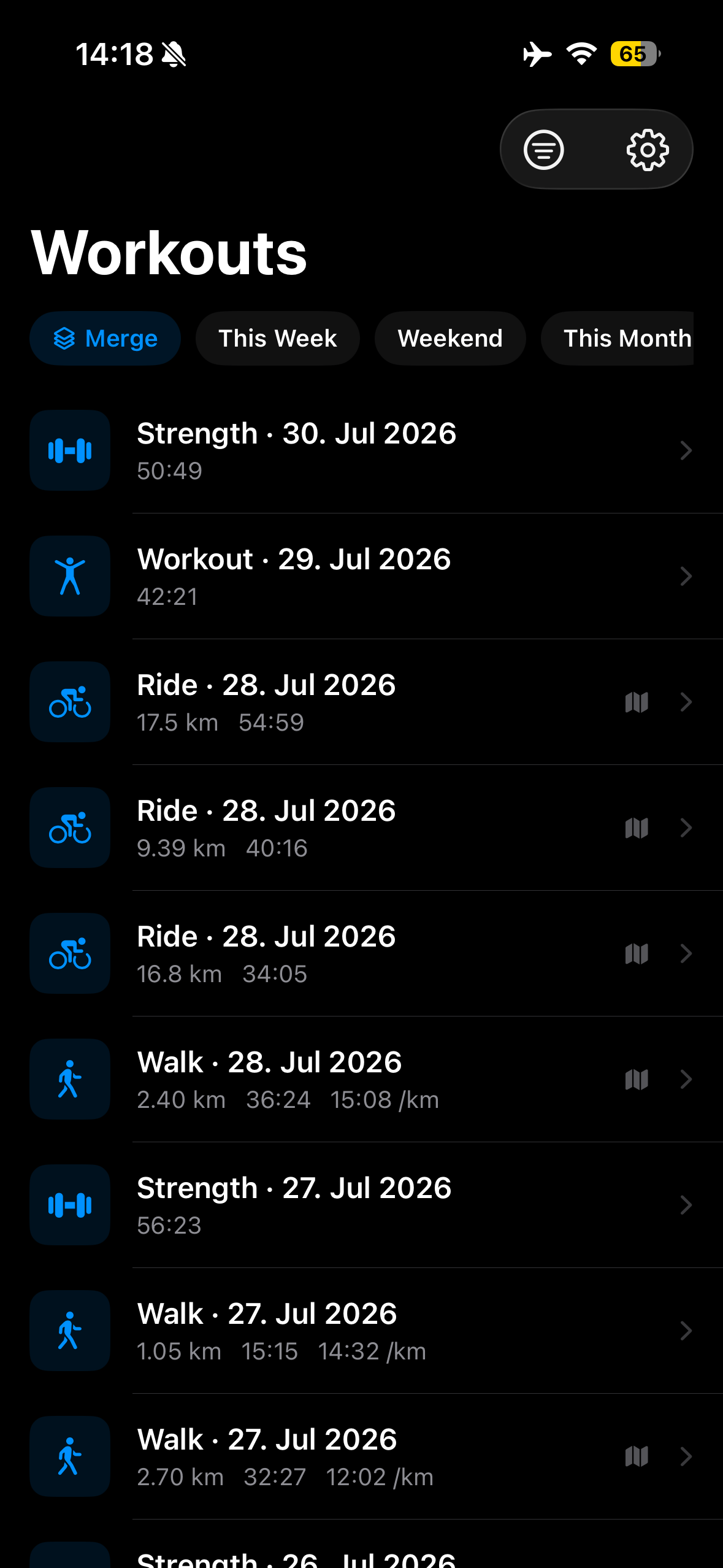 Weave workout list with Merge tab